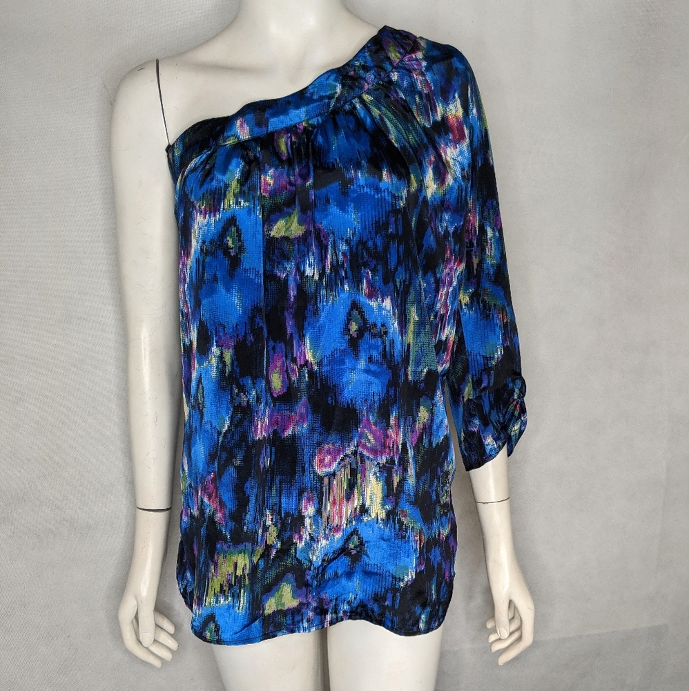 One Shoulder Colorful Flowy S Blouse